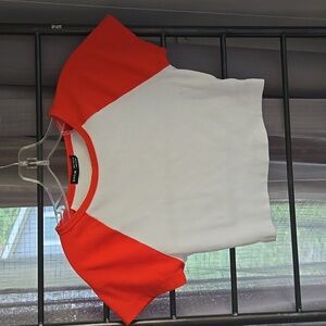 Orange and white crop T